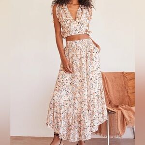 Free People Floral Skirt Set in Cream and Pink